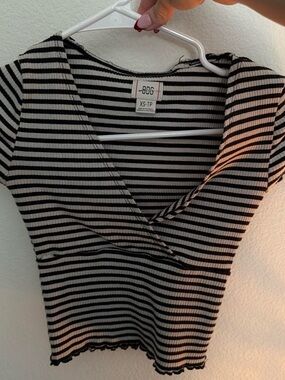 BDG Black & White Striped V-Neck Ribbed Crop Top